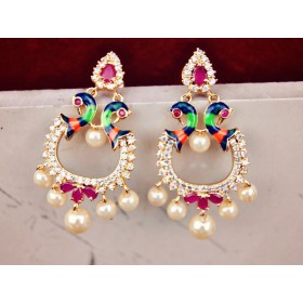 Meenakari Peacock Dangler Earrings with Rubies